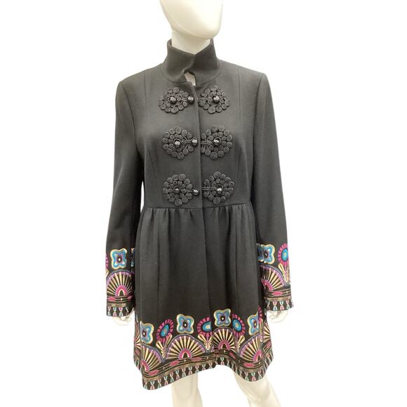 NWT Plenty By Tracy Reese Coat Coat Women’s Size 10 Wool Blend Embroidery Black